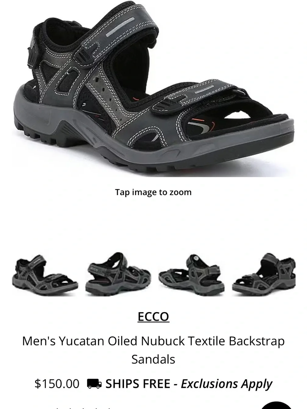 Ecco Men’s Black and Gray Yucatan Oiled Nubuck Textile Backstrap Sandals